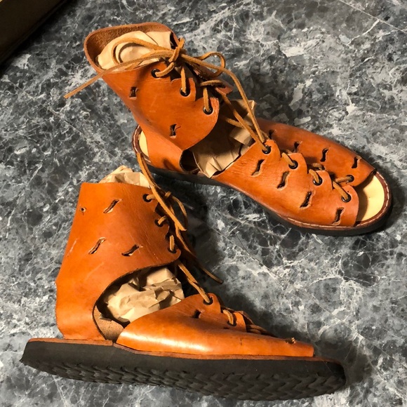 handmade Shoes - 9 Leather Renaissance Medieval Sandals Shoes Lace Up Handmade Gladiator